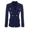 Haute qualité Fashion Designer Blazer Veste Boutons d'or pour femmes Bleu marine Double boutonnage Taille S-4XL 210930