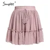 Casual polka dot mini women skirt High waist A line korean tassel pink summer Sexy ruffle beach female s 210619