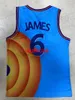 2021 Blue LeBron 6 James Basketball Jersey Space Jam Tune 팀 All Stitched