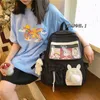 Pembe Kadın Sırt Çantası 3D Karikatür Bunny Anime Okul Çantası Kawaii Genç Koleji Kızlar Katı İpli Bookbag Kore 220225