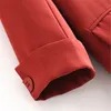 Women elegant red Suit blazer notched collar three quarter sleeve pockets solid jacket female casual outwear chic coats 210430