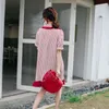 Red Cherry Print Peter Pan Collar Ruffle Button Short Sleeve Mini Dress Casual Summer D1409 210514