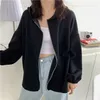 Żeńska wiosna Regularne bawełniane bluzy Jesień Streetwear Zip-Up Oversize Sweatshirt Kurtka Trendy Solid Color Women Outwear 210809