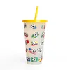 Reusable Plastic Tumblers with Lids Straws Summer Party 24oz Large Color Changing Cups by sea GCB14511