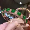 Bangle Luxury 925 Sterling Silver Platinum Plated Emerald High Carbon Diamond Flower Jarmets Wedding Engagement Fine Jewelry3057