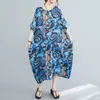 Johnature Summer Retro Robe Imprimer O-Cou Coréen Lâche Confortable Demi-manche Plus Taille Femmes Robes Vintage 210521