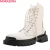 Morazora arrivée bottines en cuir véritable dames confortables chaussures med talons bout rond hiver femmes bottes 210506