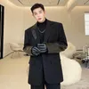 Men's Suits & Blazers Man Vintage Streetwear Blazer Coat Men Fashion Show Korean Leather Splice Oversize Loose Casual Finger Sleeve Suit Jac