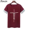 5xl Summer Faith Cross Print T Shirt Kvinnor O-Neck Patchwork Kortärmad S Casual Ops Plus Size EE 210603