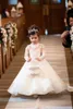 Adorabile abito da ballo bianco Abiti da ragazza di fiori Principessa maniche lunghe trasparenti Appliques Gioiello Collo Abiti da festa di compleanno per bambini