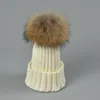 Cappello invernale semplice in pelliccia Racoor Dog Ball Uomo Donna Bambini lavorato a maglia Pom Berretti a costine Berretto da neve per bambini Gorro Nero Grigio Blu navy B2480365