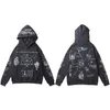 Hip Hop Hoodie Bluza Mężczyźni Streetwear Czaszka Graffiti Pulling Pullover Bawełna Jesień Szary Harajuku Punk Ubrania