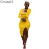 Women Dress Designer Slim Sexy Bodycon Split Dresses Square Collar Solid Color Long Sleeve Maxi Skirt Clubwear Plus Size 9 Colours