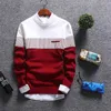 Autunm Pullovers мужская мода полоса причина вязаные свитеры пуловеры мужские тонкие пригодные для шеи трикотажные мужские бренд одежда 211018