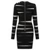 High Street Fashion Designer Runway Dress Women's Långärmad Crack Perspektiv Bandage 210521