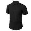 夏の半袖ドレスシャツ男性男性非アイアンワークウェアスリムソーシャルシャツホワイトブラックブランドメンズ服5xlビンテージ220215