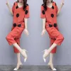 2019 plus storlek TRACKSUIT Kvinnor polka dot tvådelar kläder matchande uppsättningar Top + Wide Leg Tracksuit 4XL X0428