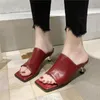 슬리퍼 클립 온 스퀘어 발가락 하이힐 샌들 여성 섹시한 파티 플립 플롭 신발 여성 Zapatos de Mujer