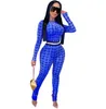 Sexy Women Jumpsuit Rompers Mesh Perspective New Nightclub Fashion Long Sleeve Printed Slim Female Casual Bodysuit Yoga Pants Outfits 871