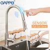 Gappo aço inoxidável de toque de toque torneiras de cozinha inteligente sensor cozinha misturador toque torneira para cozinha puxar tapetes 210724