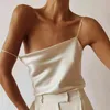 OOTN Elegant Spring Satin Black Cami Top Women Beige Silk Spaghetti Strap Camis Ladies Solid Draped Sleeveless Summer Camisole 210625