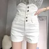 Lente zomer vrouwen shorts Koreaanse stijl effen kleur hoge taille breasted denim wide-been slanke vrouw ll678 210506