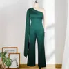 Kvinnor Bodycon One Shouder Jumpsuit Evening Party Wear Pleated Wide Ben Byxor Fira Evenemang Tillfälle Oavsett plus Storlek XXL 210527