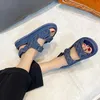 Sandaler denim Blue Hookloop College Student Shoes Woman Sy Lattices Flats Vrouwen Sandalen Girls Cutout Roman Sneakers Women8171914