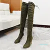 Сапоги Женщины над коленом тонкий супер высокий каблук заостренный носок леопардовый принт на молнии шнурок у женщин 2021 зима