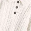 Casual Woman White Turndown Collar Woolen Sweater Fashion Ladies Höst Varm Tweed Knitwear Kvinna Vintage Button Toppar 210515