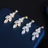 ThreeGraces Brilliant Clear CZ Ciondolo goccia d'acqua Oro giallo Grandi orecchini Collana da sposa Set di gioielli da sposa di lusso TZ528 H1022