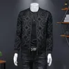 Męskie Kurtki Korona Rocznika Kurtka Mężczyźni 2021 Wiosna Męskie Koreański Slim Club Outfit Bomber Black Print Jaqueta Masculina