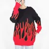 Streetwear Retro Vlam Patroon Hiphop Herfst Trek Over Spandex O-hals Oversize Paar Casual Sweaters ZA5168 210427