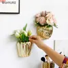 Creative European gold wall hanging ceramic vase flower pot wall decoration fake flower pot wall mural decoration flower basket 210623