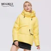 Miegofce冬フード付き女性のジャケット短い非対称デザイナーパーカージッパーポケットコート取り外し可能なストラップパーカーD21901 210923