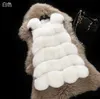 Lyxig Hög Imitation Kvinnor Faux Fur Vest Long Coat Vinter Kvinna Varm Tjocka Splice Jackor Kvinna Waistcoat Outwear