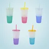 Plastic Magic 15degreesC Color Changing Tumbler Creative Mugs Plastic Thermochromic Cup With Lid Straw Drinkware Coffee Beer Water Bottle ZL0024