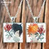 The Promised Neverland Emma Norman Necklace for Women Men Kids Glass Crystal Long Chain Square Pendant Jewelry G1206