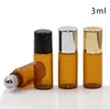 500Pcs 1/2/3 Ml Amber Glass Bottles with Gold Lid, Glass Bottle with Metal Roller Ball, Roll on Bottle, Brown Glass Bottle