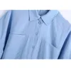 Robe d'été Chemise Bleue Boutonnée es Femmes Manches Courtes Col Mini Femme Vintage Poches Doublure 210430