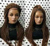 Lång brasiliansk brun låda flätor peruk med babyhair 200 densitet syntetiska flätade peruker för svarta kvinnor simulaton mänskligt hår