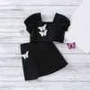 Dress Summer Kids Clothing Butterfly Square Neck Short Sleeve Top+Skirt Suit Baby Girl Clothes Girls 210528