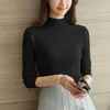 Мода твердых белых и черных топы свитера зимние длинные рукава водолазки пуловеры женские одежда Femme 5218 211007