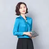 Automne Silk Sold Shirt Femmes Office Dame Long-Manches Bow Chemisier Bouton Plus Taille Cardigan Femelle Vêtements Tops 10854 210508