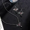 Серьги ожерелье ретро черная летучая мышь набор готических металлических ночных клубов на хэллоуин