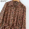 Zevity Women Vintage Leopard Print Bow Tied Sashes Abito camicia Chic Donna Manica lunga Casual Vestido Abbigliamento DS4911 210603