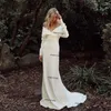 Vintage Crepe Bohemian Wedding Dresses Off Shoulder Long Sleeve Simple Stain Beach Outdoor Mermaid Bridal Gown bechoyer