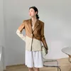 Mulher de retalhos de outono de couro feminino Hit Color Blazer Jacket Mulheres Loose Ladies Brown Coat Faux High Street Fashion 2022 Mulheres