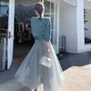 Frauen 2 Schicht Helle Tüll Rock Damen Hohe Taille Glänzende Bling Tutu Rock Koreanische Plissee Mesh Midi Röcke Saias frühling 210619