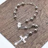 Silver ccb pärlor korsar rosary armband jesus katolicism gåva religiösa smycken bön pärlor i bil